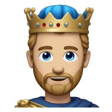 A king with a crown, white skin, blue eyes, light brown hair and low beard with no mustache sticker