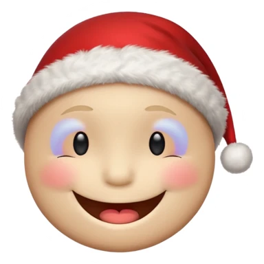 Smiley face smiles with closed eyes in a red Christmas hat sticker