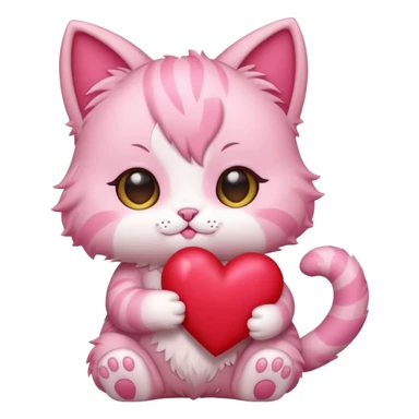 chibi anime pink cat holding a big heart sticker