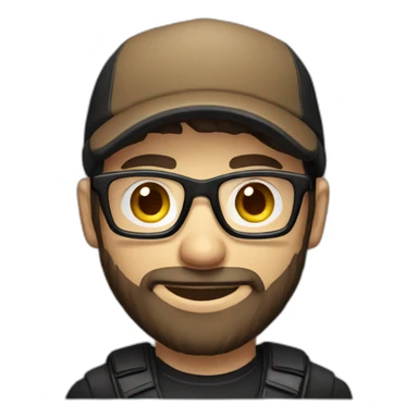 Male gamer with glasses, black cap and brown beard sticker