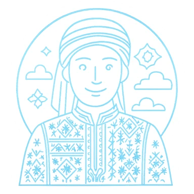Add more prominent Algerian traditional patterns and motifs in a tech-inspired, minimalist style. Keep the avatar friendly and inside the glowing circular frame. Maintain a transparent background. The style should be tech-inspired minimalist with clear Algerian traditional patterns. sticker
