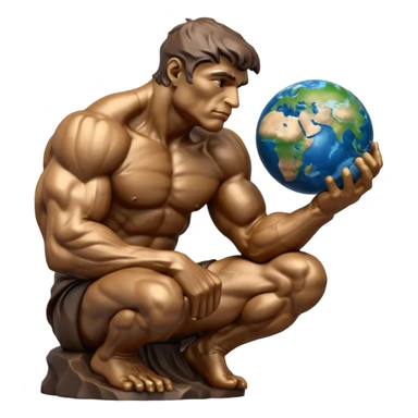 rodins sculpture the thinker but with a planet earth in its hand in a cartoon art style sticker