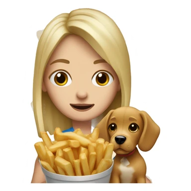 Blond girl with a dog eating poutine sticker