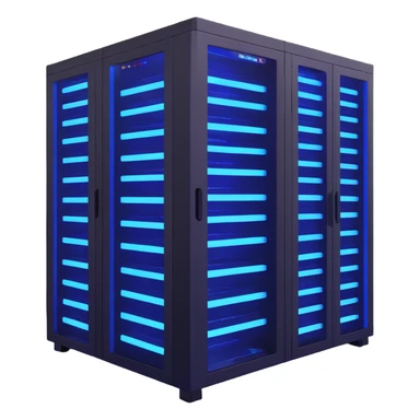 modern server rack with blue glowing lights sticker