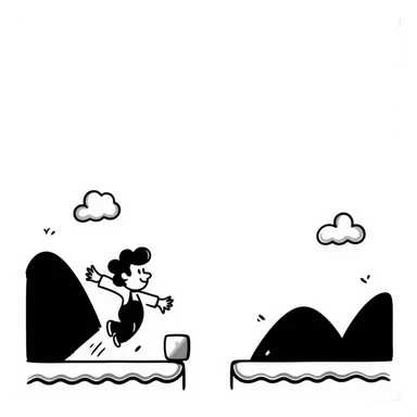 pixel art of a retro side-scrolling video game scene with blocks, platforms, clouds, and a character jumping, 8-bit Game Boy style, Mario world sticker