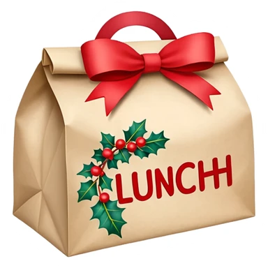christmas paper lunch bag with the word lunch on it and a bow sticker