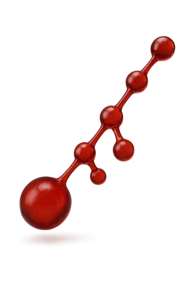 molecola chimica 3d rossa lunga iperrealistica fluttua in aria, 4k sticker