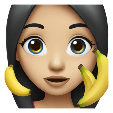 Girl with black hair and blue eyes eating a banana  sticker