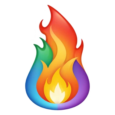 A fire emoji with the colors of the pride flag. Take away the small fire emojis besides the single big one. Make it super duper gay sticker