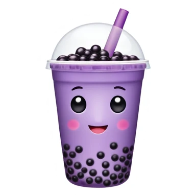 Purple bubble tea cup with a cute face and black tapioca pearls inside sticker