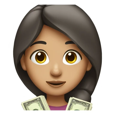 A brunette  girl holding money sticker
