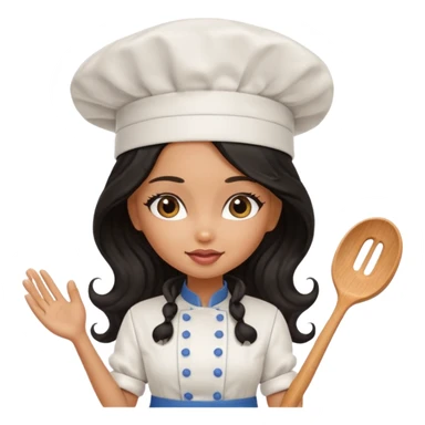 a pretty tan bratz girl with black wavy long hair chef sticker