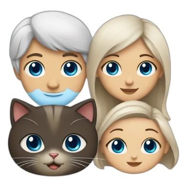 dad with brown eyes + mother with blue eyes + baby girl + one Persian cat sticker
