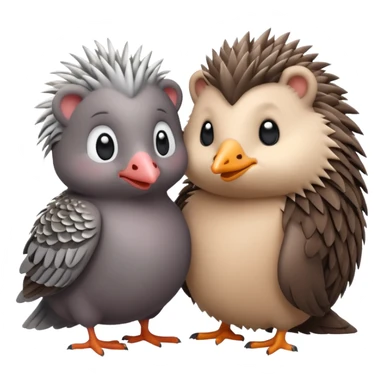 a pigeon and a hedgehog hugging, emoji style sticker