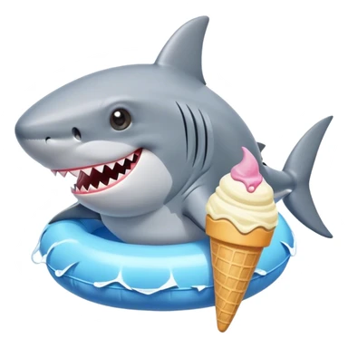 Shark wearing pool floatie and holding ice cream sticker