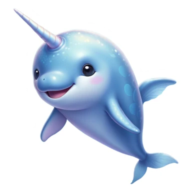 Cinematic Cute Cute Narwhal Portrait Emoji, Head tilted playfully and inquisitively, featuring a charming, sleek body with softly iridescent skin, a prominently spiraled tusk and large, twinkling eyes full of gentle wonder, Simplified yet irresistibly adorable features, highly detailed, glowing with a warm, inviting ocean glow, high shine, affectionate and lively, stylized with a touch of magical sea whimsy, soft glowing outline, capturing the essence of a mischievous yet endearing cute narwhal that seems as if it could frolic out of the screen into your heart! sticker