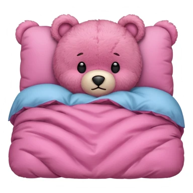 Fuzzy Pink teddy bear tucked in bed  sticker