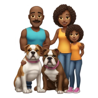 Family-father-mother-two-daughters-and-bulldog-Francés-dog-black sticker