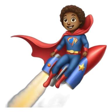 person dressed with a superhero cape but without mask is riding on a rocket sticker
