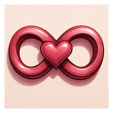 A highly detailed pink infinity symbol with bold, deep shadows and bright highlights, the heart formed by the crossing point of the infinity, so the center of the symbol is a heart shape. sticker