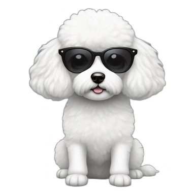 mujer gafas piel blanca pelo negro largo con perro bichon blanco sticker