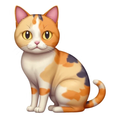 full body colourful calico cat with skinny head and fat body with an anxious face sticker