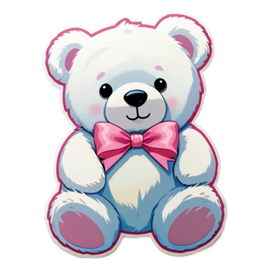 White teddy bear with light pink bow sticker