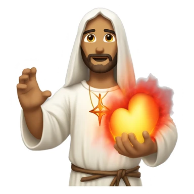 Jesús con un corazón con fuego en las manos sticker