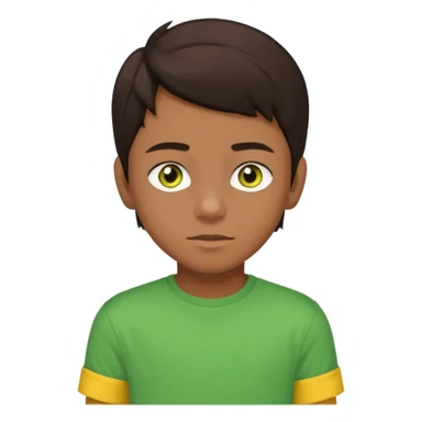 A portrait of a 14-year-old boy, he's got dark-brown hair, brownish skin and green hazel eyes. he's wearing a t-sirt with yellow sleeves. sticker