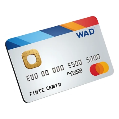 3D icon of a credit-card–shaped corporate card with a bold color of #FF3D00 stripe. Display the exact text ‘WAD’ as a logo. No numbers, no chip, no issuer logos. Modern, clean, high-end. sticker