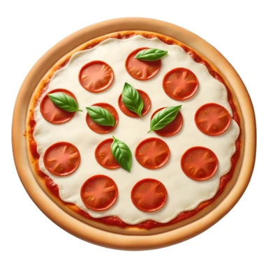 Cinematic Realistic Pizza Napoletana Dish Emoji, depicted as a classic thin‚Äêcrust pizza topped with vibrant tomato sauce, fresh mozzarella, and basil rendered with mouth‚Äêwatering textures and warm natural lighting. sticker