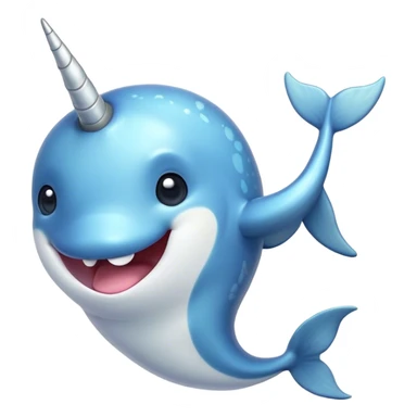 Cinematic Comical Cute Narwhal Portrait Emoji, Head tilted dramatically with an exaggeratedly amused expression, featuring a uniquely curved tusk, a sleek body with wide, comically expressive eyes brimming with playful disbelief, Simplified yet hilariously expressive features, highly detailed, glowing with a slightly sassy oceanic glow, high shine, dramatic yet playful, stylized with an air of cheeky marine mischief, soft glowing outline, capturing the essence of a meme-worthy cute narwhal that looks ready to side-eye its way into viral fame! sticker