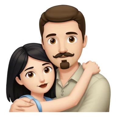 Tall white man with brown mustache goatee AND a short pale woman with long black hair, hugging sticker