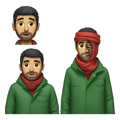 Arab guy with a red keffiyeh and green coat with a bear sticker