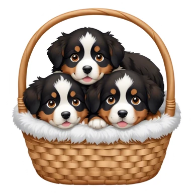 kawaii disney bernese mountain dog puppies in a basket sticker