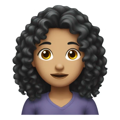 Shy girl with long black curly hair  sticker