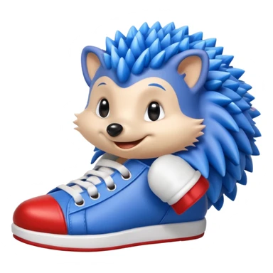 blue hedgehog with red and white shoes standing and smiling sticker