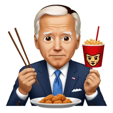 Joe Biden eating KFC with chopsticks sticker