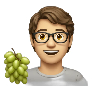 Brown-haired, bitter, bespectacled young man throwing grapes sticker