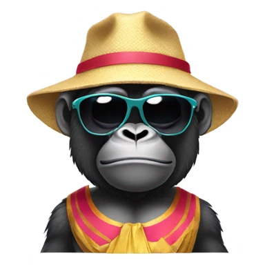 Gorilla wearing a bikini with sunglasses and a cape sticker