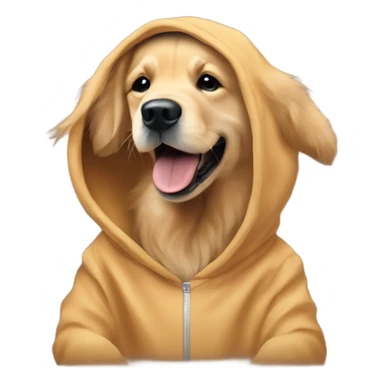 Golden retriever in a camel hoodie dancing ￼ sticker