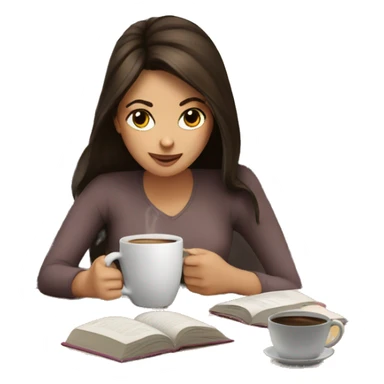 Brunette girl drinking coffee and reading a book  sticker
