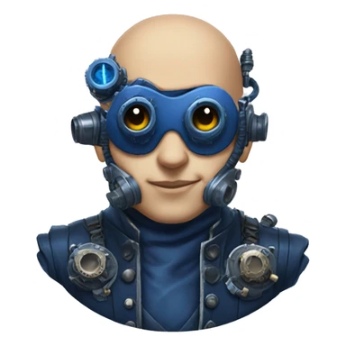 Bald cyborg head with dark blue steampunk goggles and dark blue Mohawk  sticker