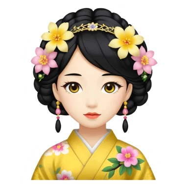 Japanese Princess with floral hairpin, yellow sticker