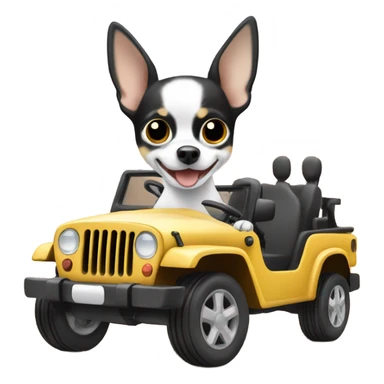 Black and white chihuahua driving a jeep sticker