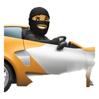 Roadman wearing a ski mask driving a sports car. The car is sleek and fast, with the driver looking focused and tough. Urban background, with motion blur to emphasize speed sticker