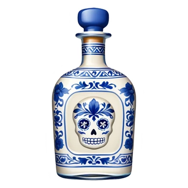 blue and white porcelain tequila bottle sticker