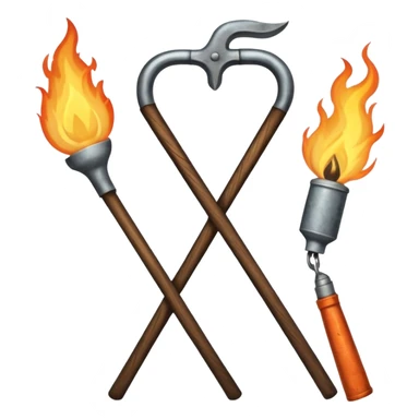 a three pronged farmer's pitchfork and a torch in an x formation sticker