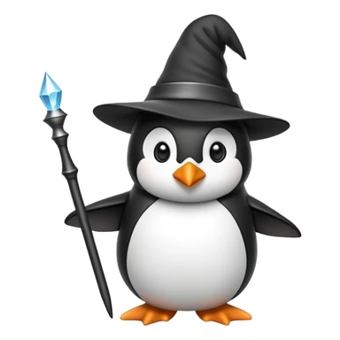 penguin wizard with magic wand and pointy hat sticker