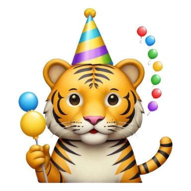 Party Tiger with a party hat and a party popper sticker
